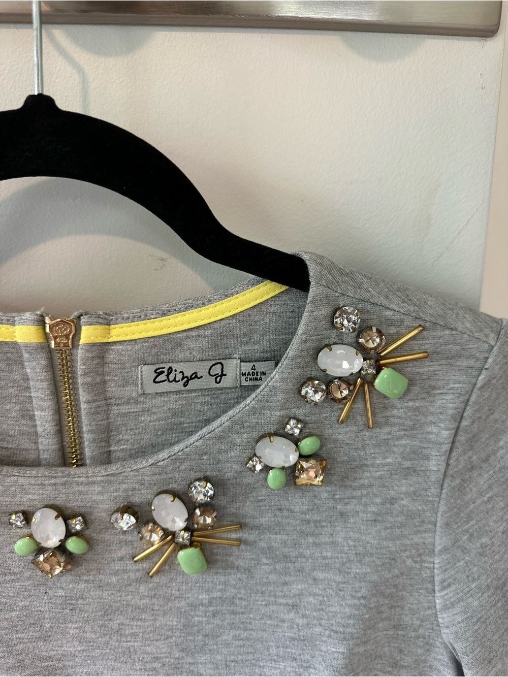 Eliza J Jewel Embellished Shift Dress | Size 4 | Heather Gray